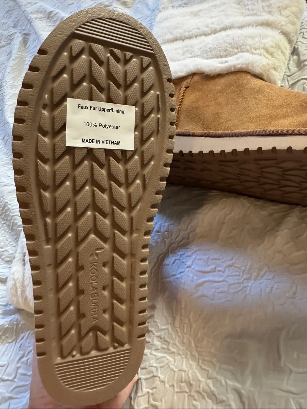 NWT Koolaburra Tan Boots with Cream Faux-Fur Cuff size 8